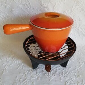 Le Creuset Fondue Pot Enamel Cast Iron With Base Vintage
